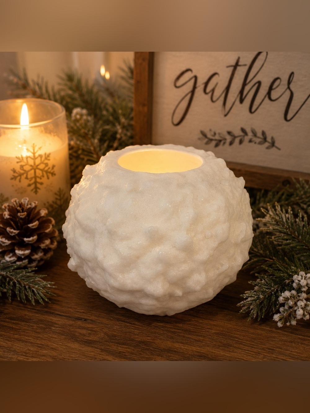 PartyLite Large Snowball Sphere Candle Holder 2011 White Textured 19”